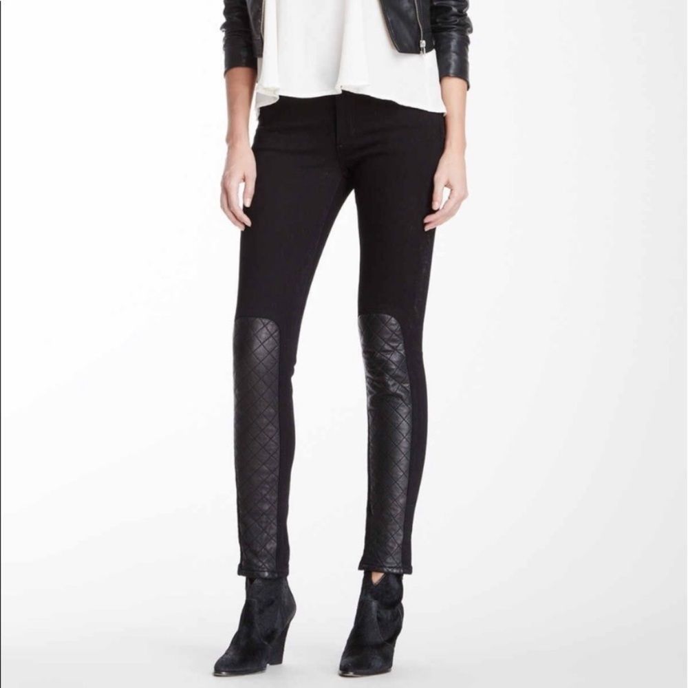 Joe’s Skinny Black Rider Jeans with Leather Paneling Size 28
